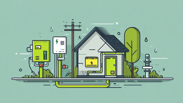 House with Utilities and Home Systems - Infrastructure Illustration