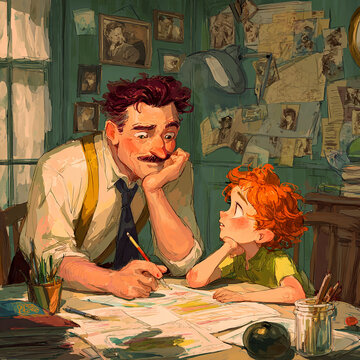 Father and Child Spending Time Together - Father's Day Illustration