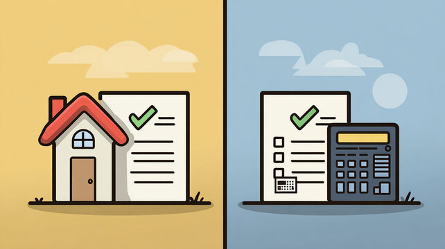 House with Checklist and Documents - Real Estate Process Illustration