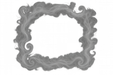 Swirling gray smoke frame creating an abstract border on transparent background for design overlay