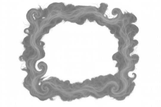 Swirling gray smoke frame creating an abstract border on transparent background for design overlay