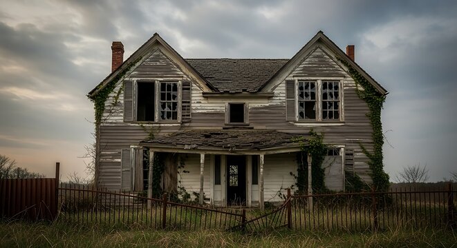 Dilapidated Farmhouse - A Haunting Reminder of Rural Decay. - Powered by Adobe