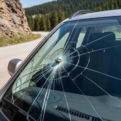 Windshield Damage - A Close-Up of a Cracked Car Windshield.