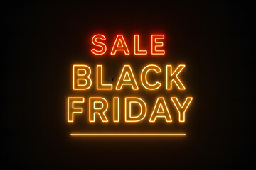 Black Friday Sale Neon Sign with Glowing Red and Orange Text on Dark Background for Discount Promotion
