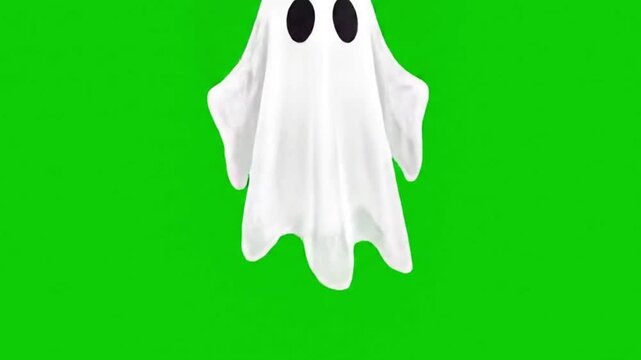 Funny Halloween Ghost Saying Boo on Green Screen &ndash; Isolated Chroma Key Animation