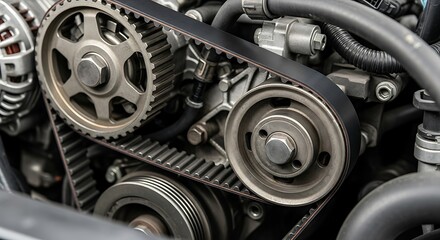 Timing Belt and Gears of a Car Engine.