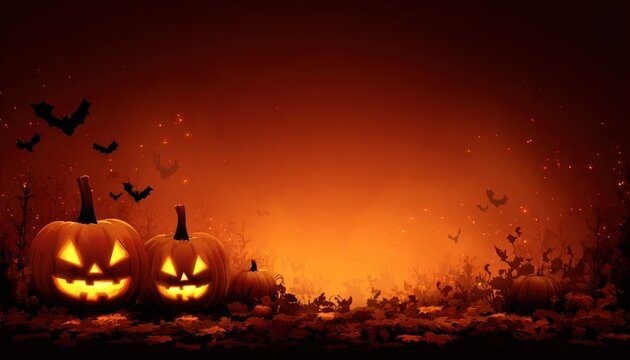 Halloween background with pumpkins and bats - Powered by Adobe
