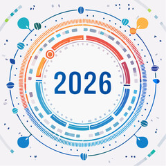 Fototapeta premium A futuristic digital illustration showcasing the year 2026, surrounded by a circular technological design.