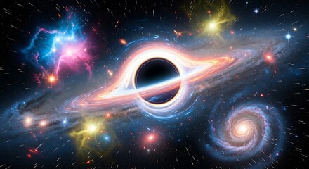 Black Holes Cosmic Dance - A Symphony of Light and Gravity in Deep Space.