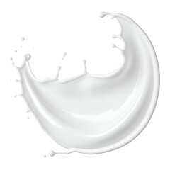 A photorealistic, dynamic splash of opaque white liquid against a transparent background