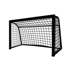 Silhouette image of a soccer goal net in stark black and white, soccer goal silhouette vector illustration