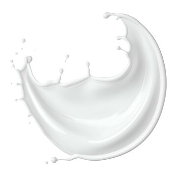 A photorealistic, dynamic splash of opaque white liquid against a transparent background