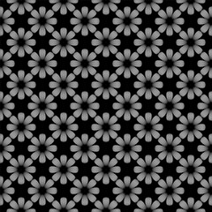 Fototapeta premium Geometric seamless pattern of white daisies on a black background. Print for printing.Black and white pattern.Pattern for printing on fabric.