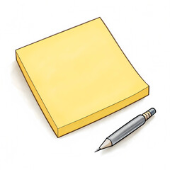 Yellow sticky note with a pencil on a transparent background, suitable for the office and school. Copy space.