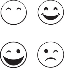 Fototapeta premium Set of four emoticon faces in black and white vector style showing joy, playfulness, and sadness for UI and emotion themes