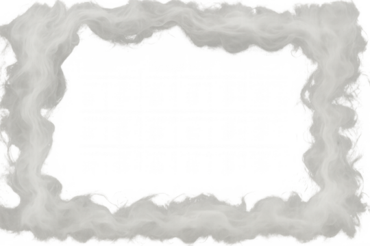 White smoke frame creating border with transparent background for abstract designs and atmospheric effects