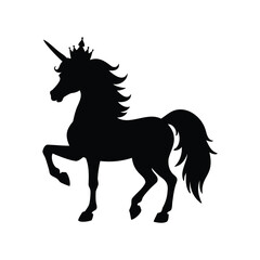 A Majestic Silhouette of a Unicorn with a Crown, Standing Elegantly, unicorn with a crown silhouette vector illustration