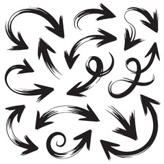 Hand Drawn Black Brush Arrows Set – Grunge Ink Directional Icons on White Background