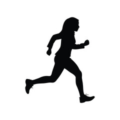 Silhouette of a woman running quickly in business attire against white background, woman in hijab jogging silhouette vector illustration