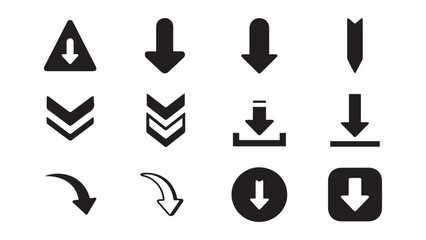 Downward Arrow Icon Set isolated on white background