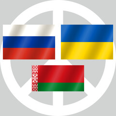 Image of the three flags - Russia, Ukraine and Belarus.Three icons with the image of the flag with the original proportions and color.Vector illustration.