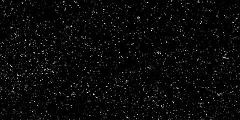Chaotic white star bokeh on a isolated black background. falling blurry bokeh snow overlay. Starry night sky galaxy space background.