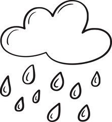 Black and white cloud raining water drops weather simple