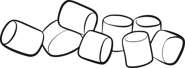 Black and white drawing of marshmallows food simple