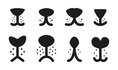Animals noses. Funny simple nose of cats, dogs, lion, bunny. Doodle animal face parts for mask, cutting, children decor, stickers, vector set