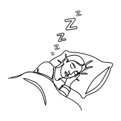 Vector art of woman sleeping peacefully in bed with zs indicating sleep