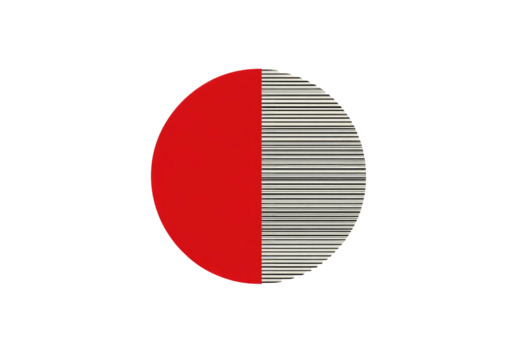 Circular shape, half red and outlined, half lined on dark background