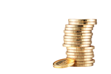 Golden Bitcoin coins stacked high representing financial success and wealth, perfect for finance, crypto, and investment projects