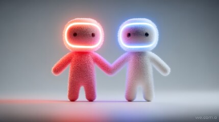 Obraz premium Futuristic couple holding glowing circles high resolution image