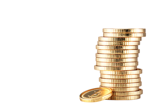 Golden Bitcoin coins stacked high representing financial success and wealth, perfect for finance, crypto, and investment projects