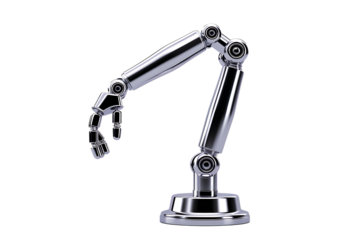 Shiny robotic arm reaching, futuristic design, industrial automation concept, modern technology, AI innovation, 3D rendering