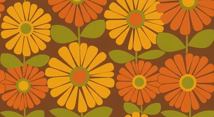 Groovy floral pattern background for retro designs evokes sunny 70s vibes quickly
