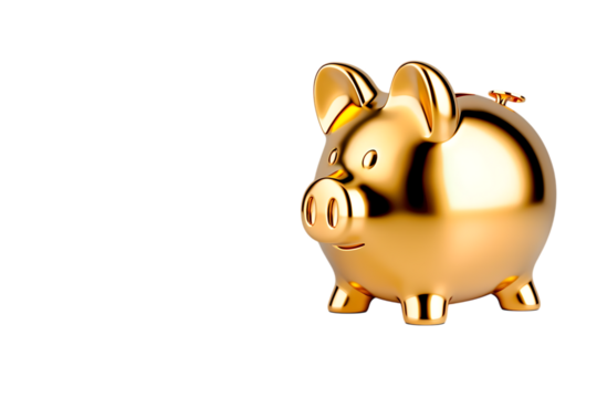 Shiny golden piggy bank representing savings, investment, financial security, and wealth accumulation for a prosperous future