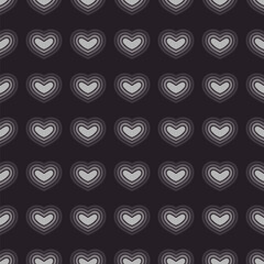 White Heart Aura Seamless Pattern, Black Background.