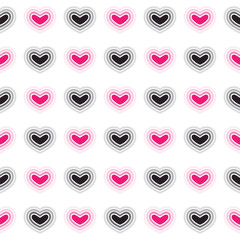 Pink and Black Heart Aura Seamless Pattern, White Background.