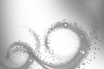 Abstract silver swirls with bubbles on transparent background for decoration