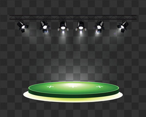Green Stage Platform with Overhead Spotlights - Empty Showcase Background