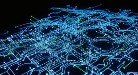 Isolated 3D Glowing Circuit Board Lines Abstract Web - AI Tech Network, cut out, isolated on background, PNG