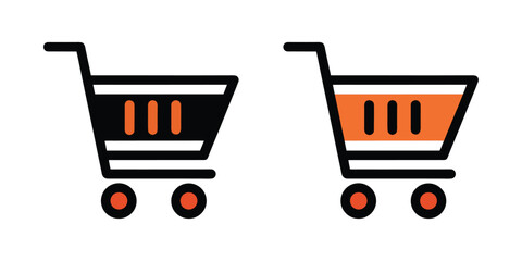 Two Shopping Carts One Black One Orange trolley icon On Transparent Background