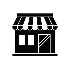 Black Silhouette of a Storefront Icon shop building On Transparent Background