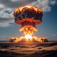 Nuclear Explosion in Desert Landscape - A Devastating Display of Power.