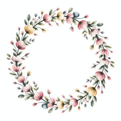 Fototapeta premium Soft pastel floral wreath with delicate blossoms and greenery