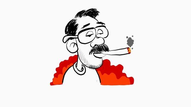 hand drawn cartoon animation man with cigarette unhealthy life style