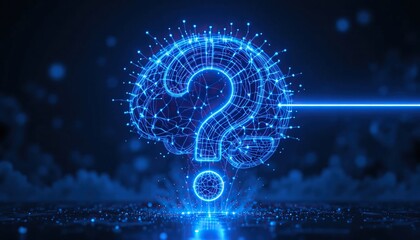 Paper question mark cutout with leaf shadow on mint background. Natural sunlight and soft texture, clean minimal style. Eco help center template with copy space.