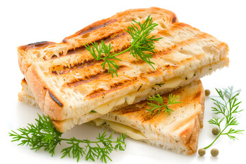 Delicious Grilled Cheese Sandwich with Dill and Peppercorns - Studio Shot, isolated  white background