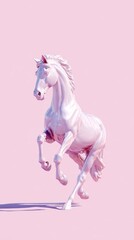 Fototapeta premium Elegant white horse statue on a pink background.